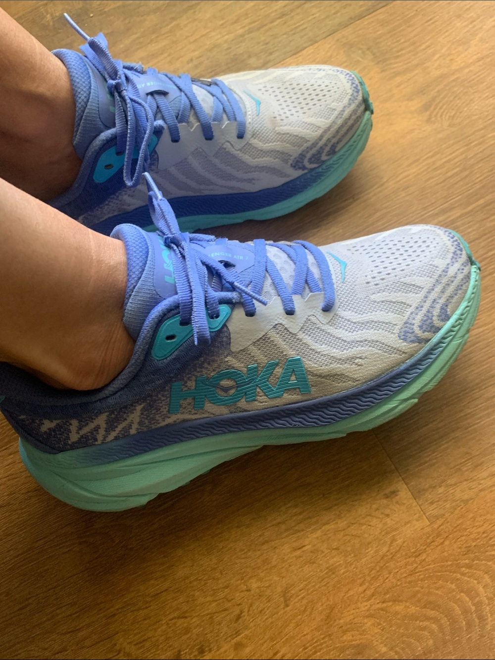 Hoka Challenger Air 7 Lavender and Aqua Trail Running Shoes
